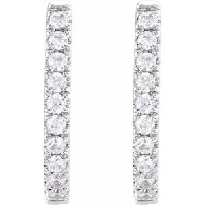 14K White Gold 13 X 12.33 Mm 2 Mm Round 1.2Mm Pair Hinged Polished 1/6 Ctw Lab-Grown Diamond Hoop Earrings