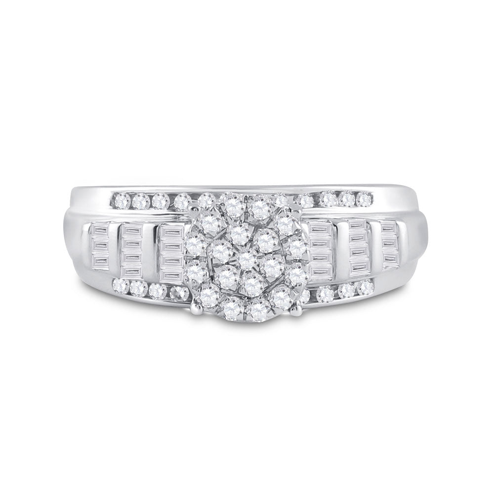 10K White Gold Round Diamond Cluster Bridal Wedding Engagement Ring 1/2 Cttw, Womens Size: 5-10