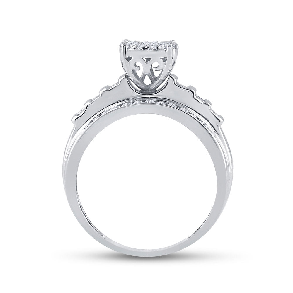 10K White Gold Round Diamond Cluster Bridal Wedding Engagement Ring 1/2 Cttw, Womens Size: 5-10