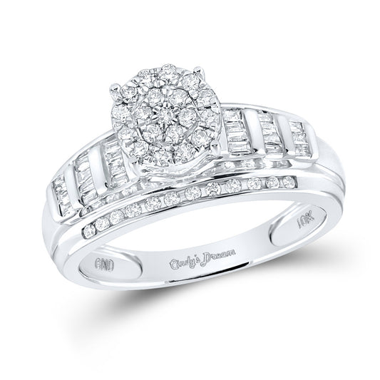 10K White Gold Round Diamond Cluster Bridal Wedding Engagement Ring 1/2 Cttw, Womens Size: 5-10