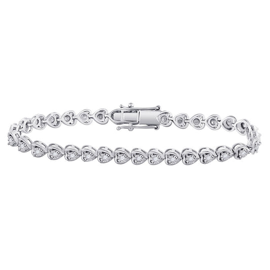Sterling Silver Womens Round Diamond Heart Tennis Bracelet 1 Cttw, Length: 7.09 In, Width: 0.21 In