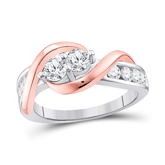 14K Two-tone Gold Round Diamond 2-stone Bridal Wedding Engagement Ring 1 Cttw, Womens Size: 5-10