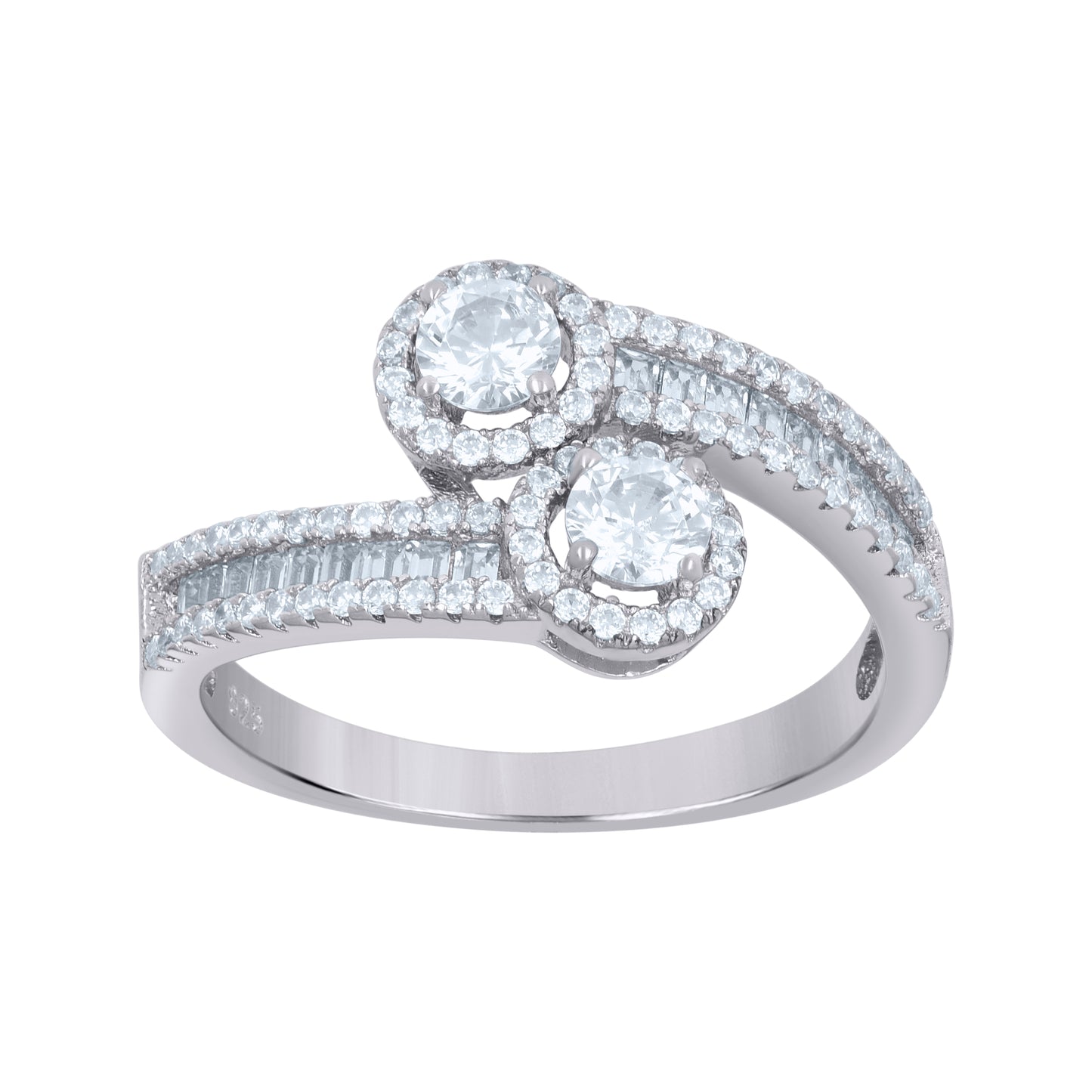 Sterling Silver Womens Baguette Round Cubic-Zirconia Fashion Bridal Anniversary Wedding Engagement Band Ring