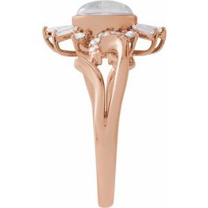 14K Rose Gold Natural Rainbow Moonstone & 1/2 CTW Natural Diamond Halo-Style Ring Size 7