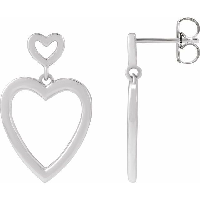 Sterling Silver 21.81 X 13.58 Mm Pair Friction Back Polished Dangle Heart Earrings