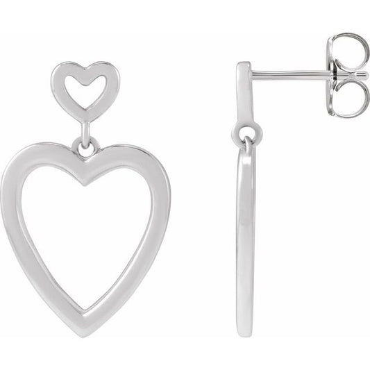 Sterling Silver 21.81 X 13.58 Mm Pair Friction Back Polished Dangle Heart Earrings
