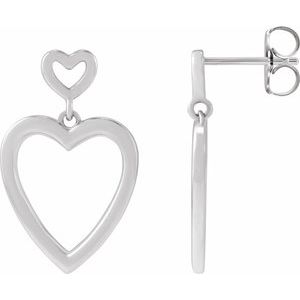 14K White Gold 21.81 X 13.58 Mm Pair Friction Backs Included Polished Dangle Heart Earrings