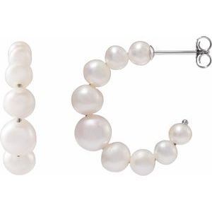 Sterling Silver Pearl Shape 8 Mm Freshwater Pearl Hoop Earrings