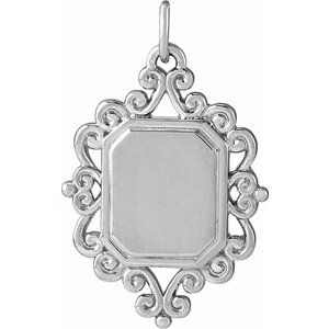 Sterling Silver 21.63 X 13.51 Mm Polished Engravable Scroll Pendant