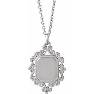 Sterling Silver 21.62 X 13.51 Mm 16-18 In Polished Engravable Scroll Necklace