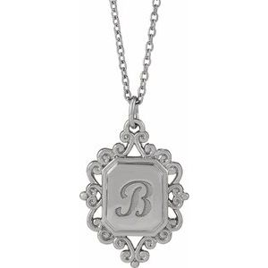 Sterling Silver 21.62 X 13.51 Mm 16-18 In Polished Engravable Scroll Necklace
