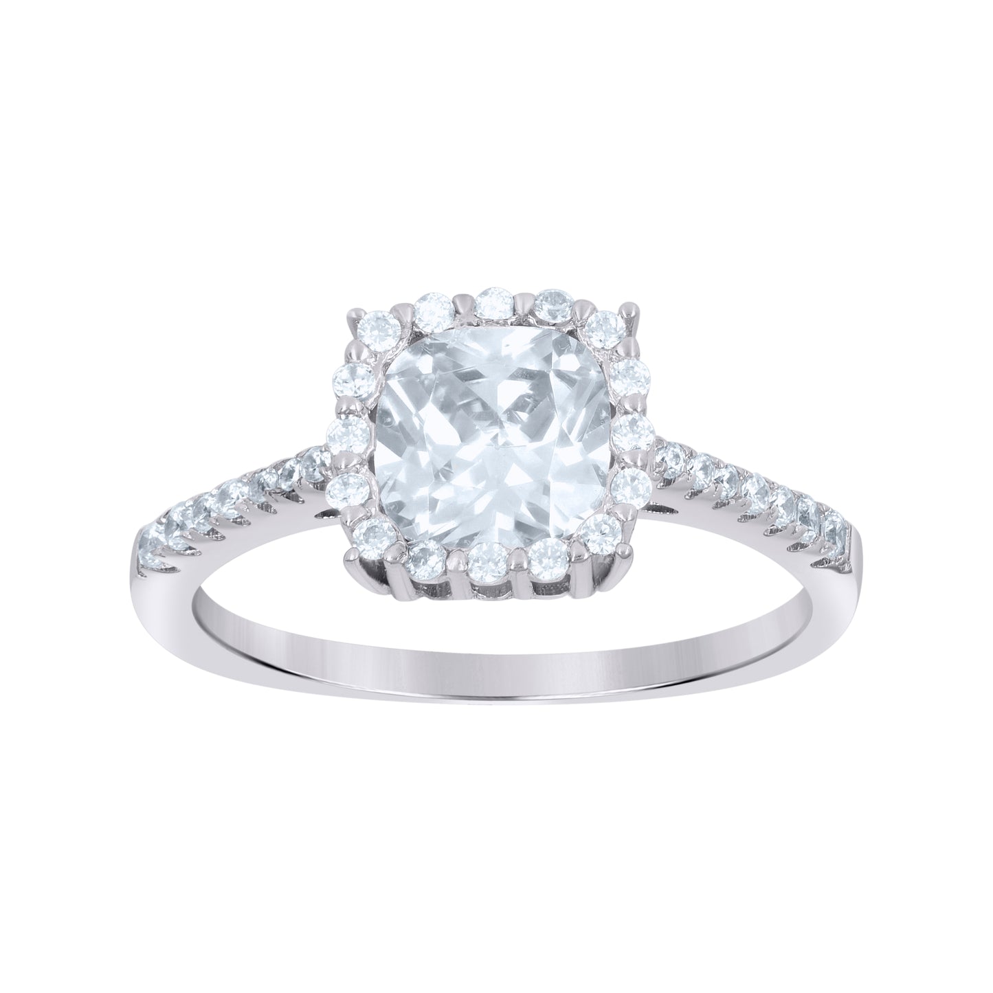 Sterling Silver Womens Cushion-Cut Round Cubic-Zirconia Square Head Fashion Bridal Anniversary Wedding Engagement Band Ring
