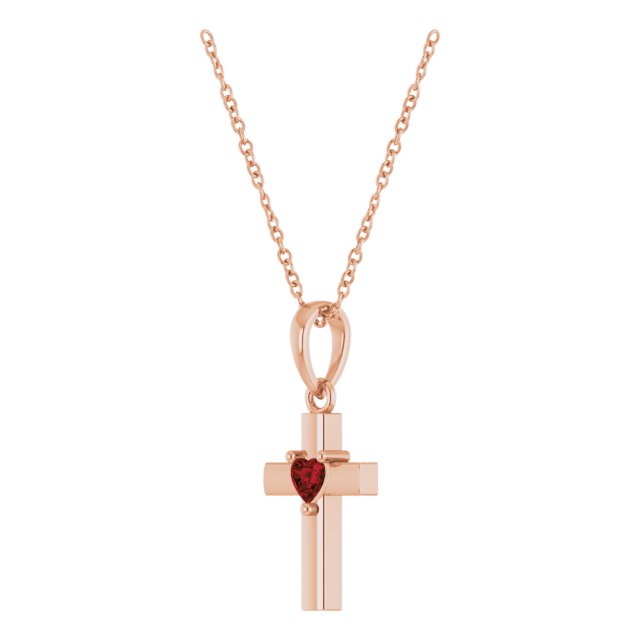 14K Rose Gold 3 X 3 Mm 16-18 In Polished Natural Mozambique Garnet Cross Necklace
