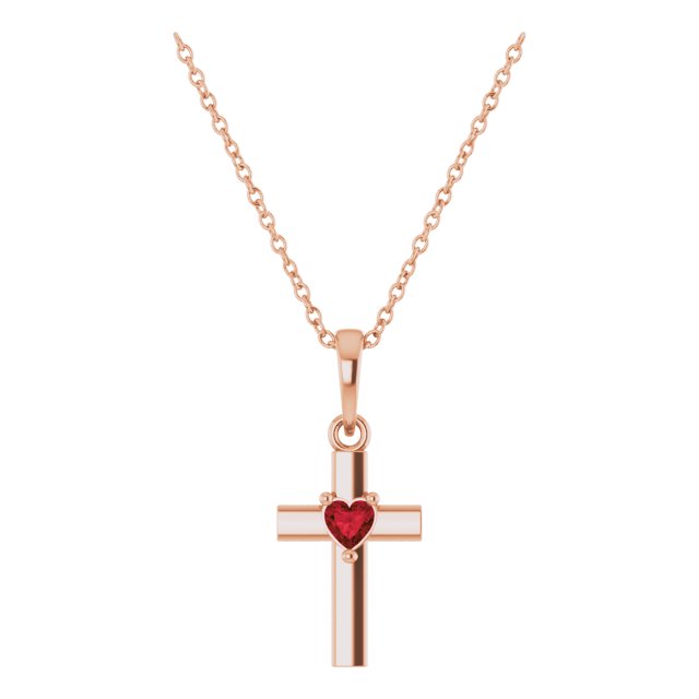 14K Rose Gold 3 X 3 Mm 16-18 In Polished Natural Mozambique Garnet Cross Necklace