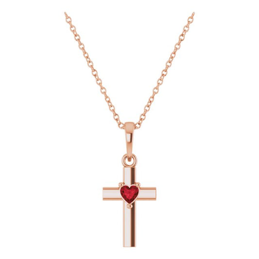 14K Rose Gold 3 X 3 Mm 16-18 In Polished Natural Mozambique Garnet Cross Necklace