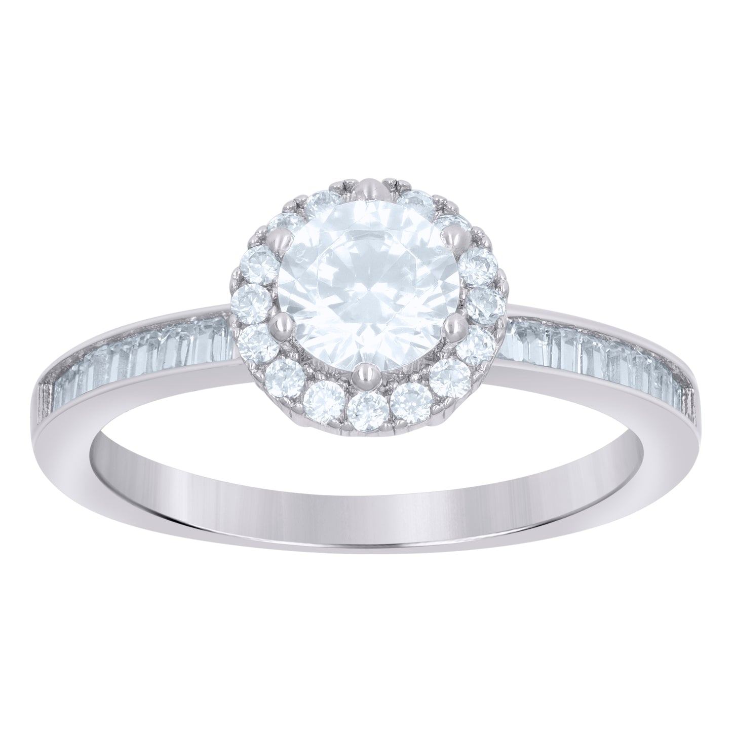 Sterling Silver Women's Baguette Round Cubic-Zirconia Fashion Bridal Anniversary Wedding Engagement Band Ring