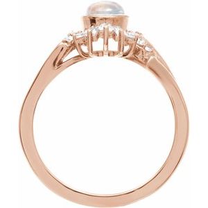 14K Rose Gold Natural Rainbow Moonstone & 1/2 CTW Natural Diamond Halo-Style Ring Size 7