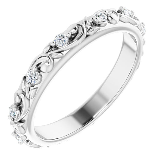 14K White Gold Round 1.5 Mm Si2-Si3, G-H Polished 1/6 Ctw Natural Diamond Floral Band