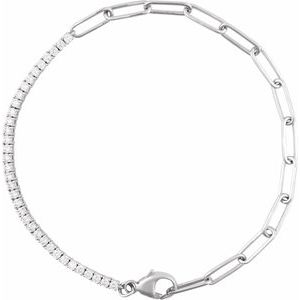 14K White Gold Round 1.9Mm G-H I1 1 Ctw Natural Diamond Adjustable Line Bracelet, Length: 7.5 In