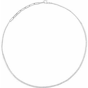 14K White Gold Round 1.8Mm G-H I1 3 1/5 Ctw Natural Diamond Adjustable Line Necklace, Length: 18 In
