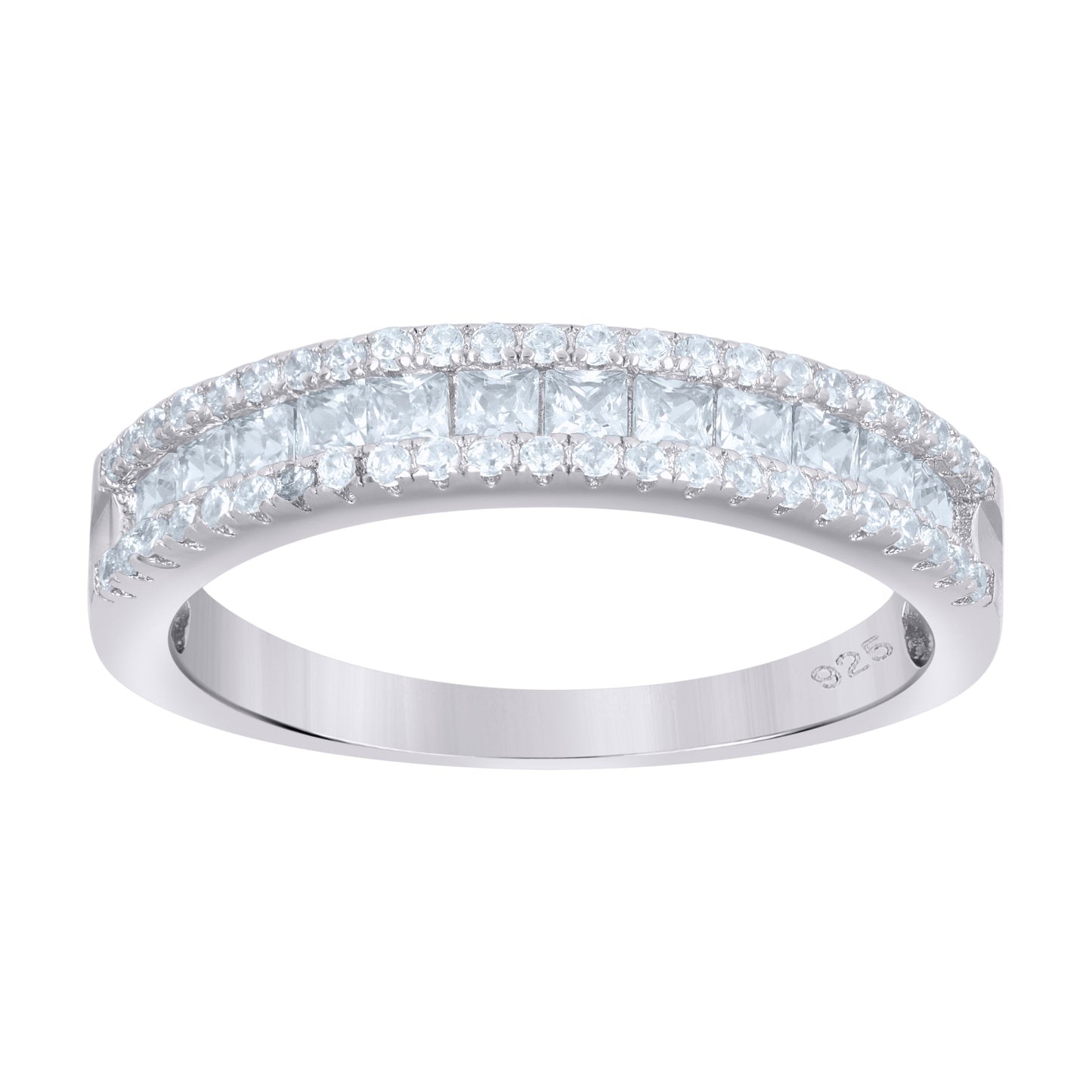 Sterling Silver Womens Princess-Cut Round Cubic-Zirconia Fashion Bridal Anniversary Wedding Engagement Band Ring