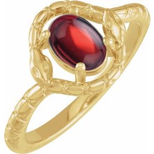 14K Yellow Gold  Oval 7 X 5 Mm Polished Natural Mozambique Garnet Snake Ring Size 7