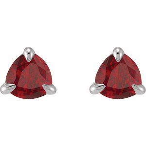 14K White Gold Trillion Shape 3.5 X 3.5 X 3.5 Mm Natural Ruby Claw-Prong Solitaire Earrings
