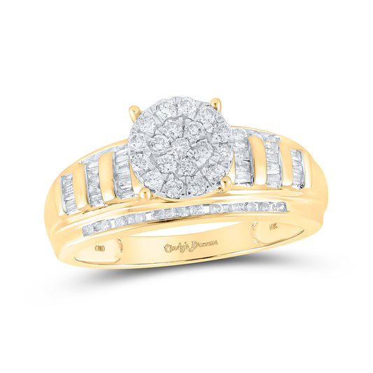 10K Yellow Gold Round Diamond Cluster Bridal Wedding Engagement Ring 1/2 Cttw, Womens Size: 5-10