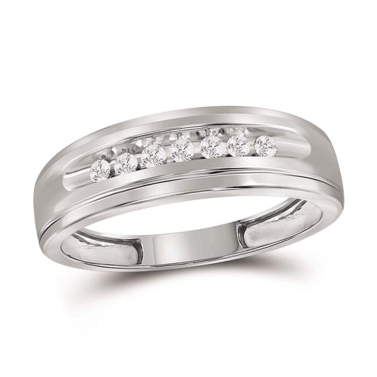 10K White Gold Mens Round Diamond Wedding Band Ring 1/6 Cttw, Mens Size: 7-13