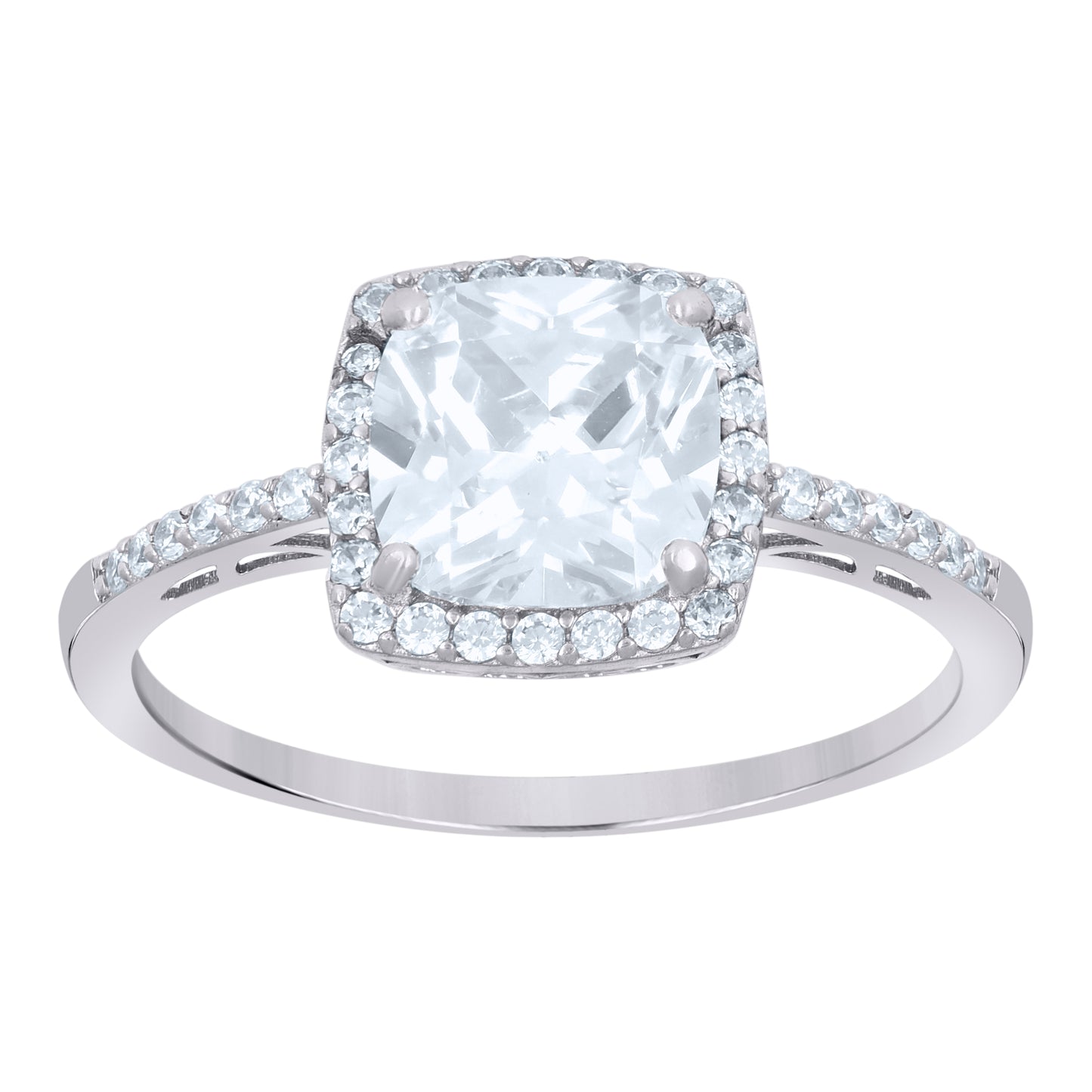 Sterling Silver Women's Cushion-Cut Round Cubic-Zirconia Square Head Fashion Bridal Anniversary Wedding Engagement Band Ring