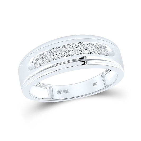 10K White Gold Mens Round Diamond Wedding Single Row Band Ring 1/2 Cttw, Mens Size: 7-13