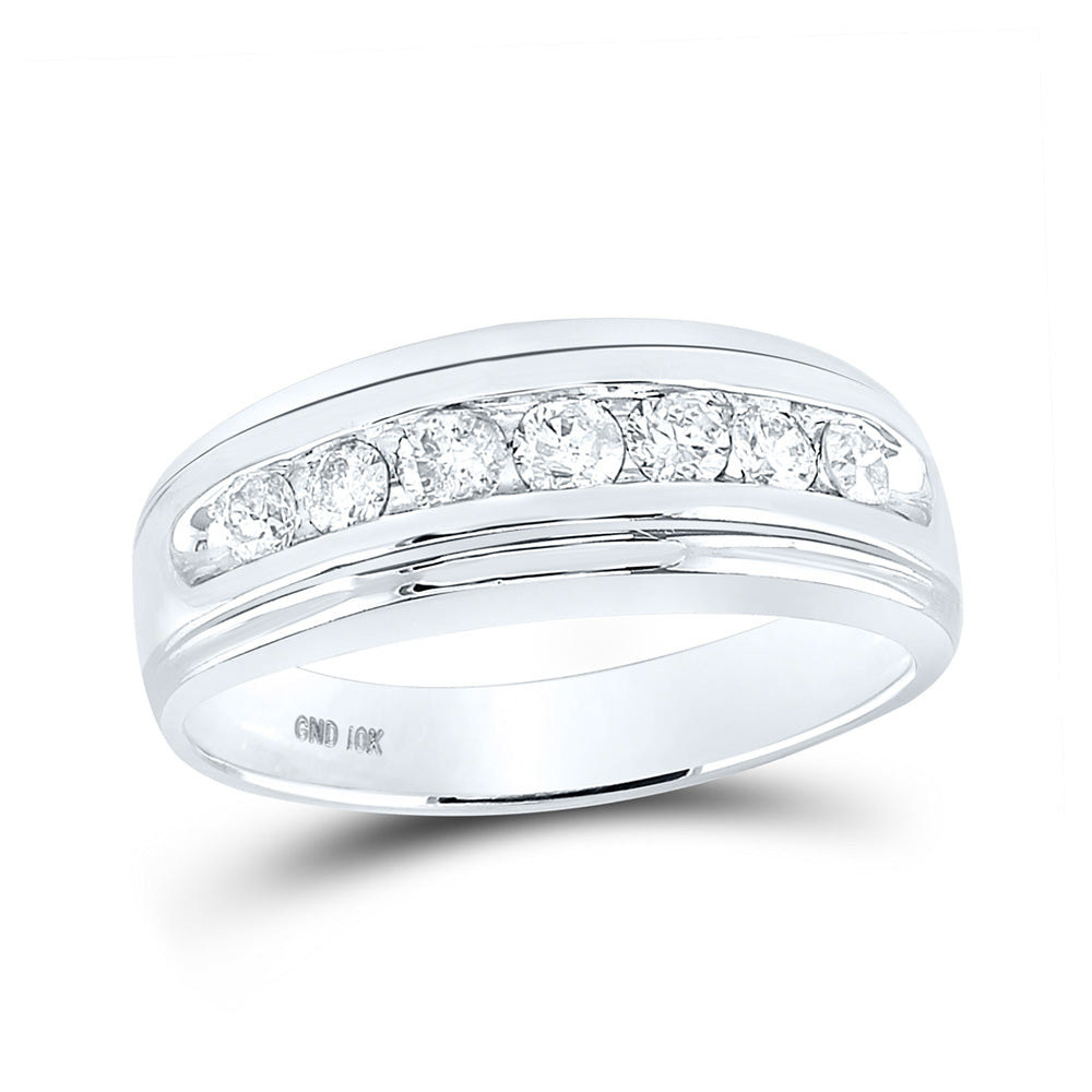 10K White Gold Mens Round Diamond Wedding Channel-Set Band Ring 3/4 Cttw, Mens Size: 7-13