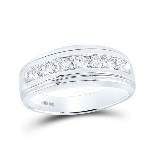 10K White Gold Mens Round Diamond Wedding Channel-Set Band Ring 3/4 Cttw, Mens Size: 7-13