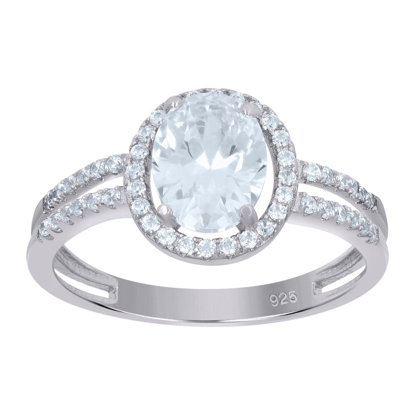 Sterling Silver Womens Oval Round Cubic-Zirconia Oval Head Fashion Bridal Anniversary Wedding Engagement Band Ring