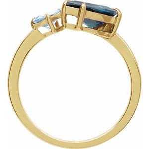 14K Yellow Gold Pear 10 X 7 Mm Polished Natural London Blue Topaz And Natural Sky Blue Topaz 2-Stone Ring Size 7