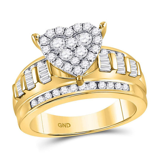 10K Yellow Gold Round Diamond Heart Cluster Bridal Wedding Engagement Ring 1 Cttw, Womens Size: 5-10