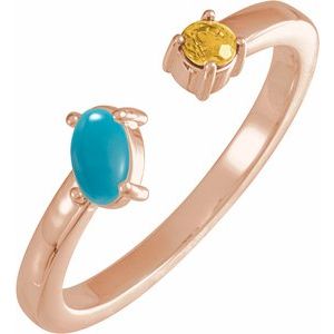 14K Rose Gold Natural Turquoise Oval 5 X 3 Mm Natural Citrine Polished Natural Turquoise And Natural Citrine 2-Stone Negative Space Ring Size 7