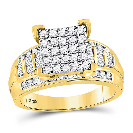 10K Yellow Gold Round Diamond Cluster Bridal Wedding Engagement Ring 1 Cttw, Womens Size: 5-10