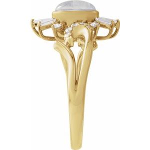 14K Yellow Gold Natural Rainbow Moonstone & 1/2 CTW Natural Diamond Halo-Style Ring Size 7