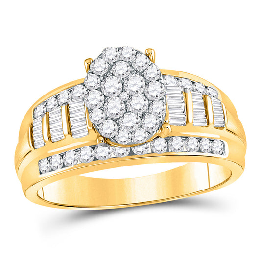 10K Yellow Gold Diamond Oval Cluster Bridal Wedding Engagement Ring 1 Cttw, Womens Size: 5-10