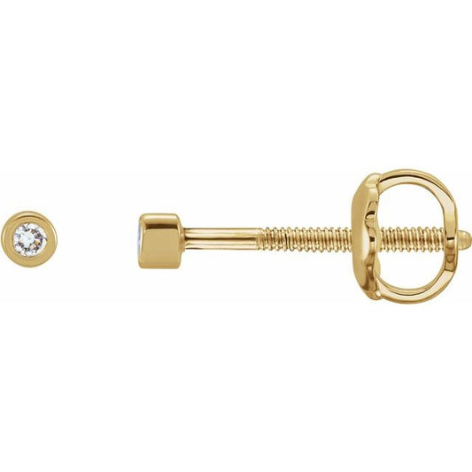 14K Yellow Gold Pair Threaded Polished Natural Diamond Micro Bezel-Set Earrings