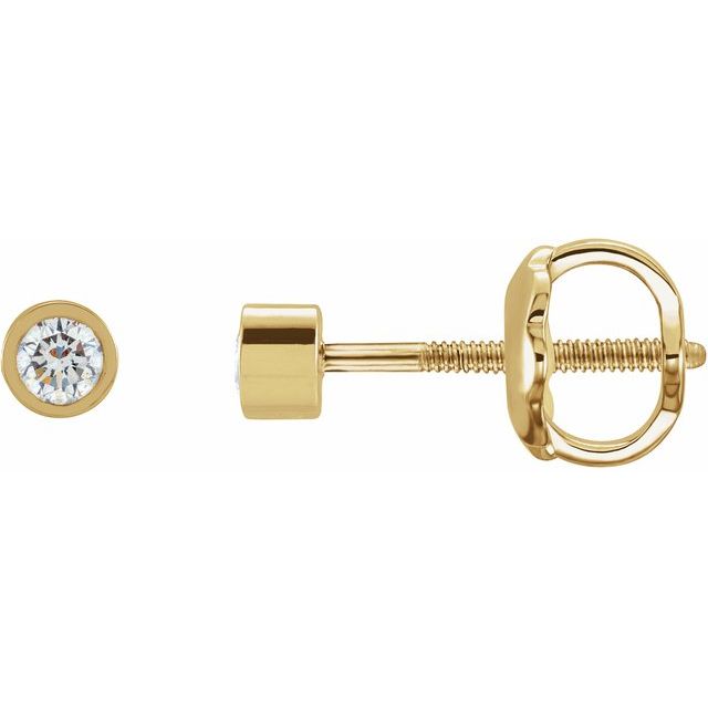 14K Yellow Gold Pair Threaded Polished Natural Diamond Micro Bezel-Set Earrings