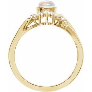 14K Yellow Gold Natural Rainbow Moonstone & 1/2 CTW Natural Diamond Halo-Style Ring Size 7