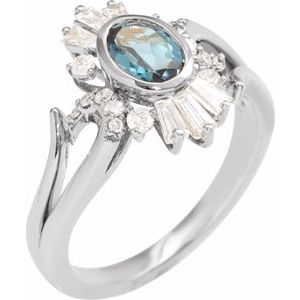 14K White Gold Natural London Blue Topaz & 1/2 CTW Natural Diamond Halo-Style Ring Size 7
