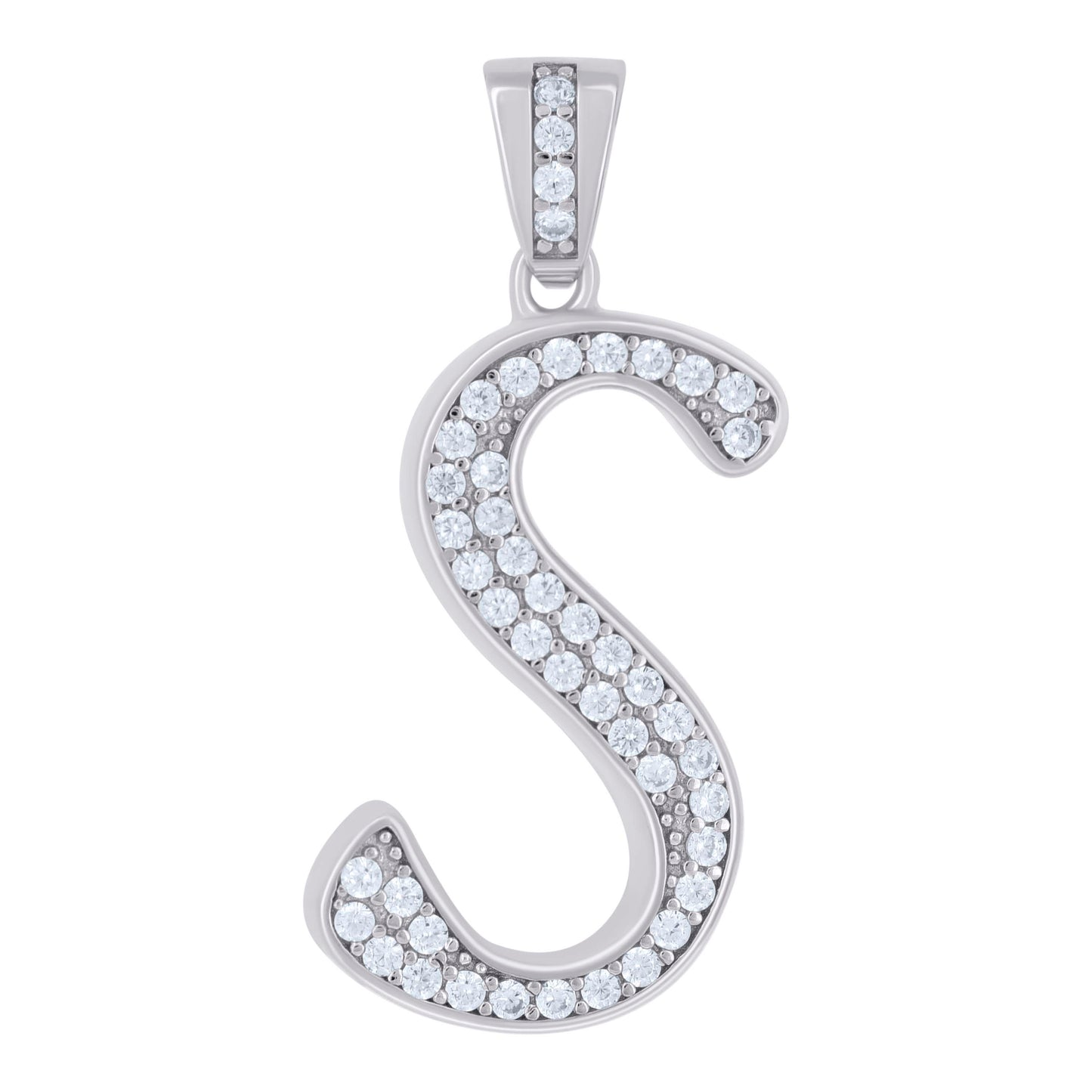 Sterling Silver Unisex Cubic-Zirconia Initial Alphabet Charm Pendant