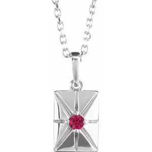 Sterling Silver Round 2 Mm  Lab-Grown Ruby Necklace, Length: 18 In