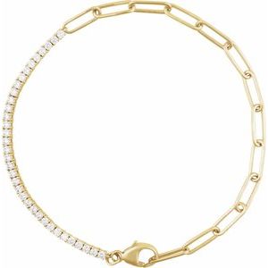 14K Yellow Gold Round 1.9Mm G-H I1 1 Ctw Natural Diamond Adjustable Line Bracelet, Length: 7.5 In