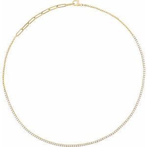 14K Yellow Gold Round 1.8Mm G-H I1 3 1/5 Ctw Natural Diamond Adjustable Line Necklace, Length: 18 In