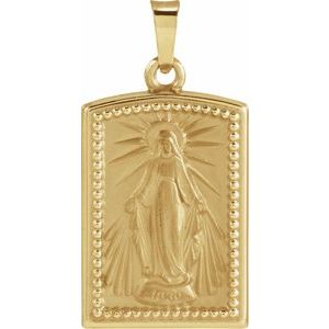 14K Yellow Gold 25.3 X 13.3 Mm Polished Miraculous Medal Pendant