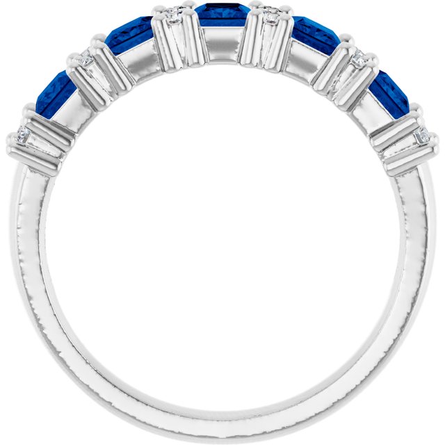 14K White Gold Square 3 X 3 Mm Polished Natural Blue Sapphire And 1/5 Ctw Natural Diamond Anniversary Band Size 7